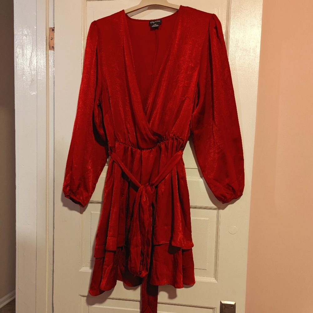 City Chic holiday red silky satin dress NWOT